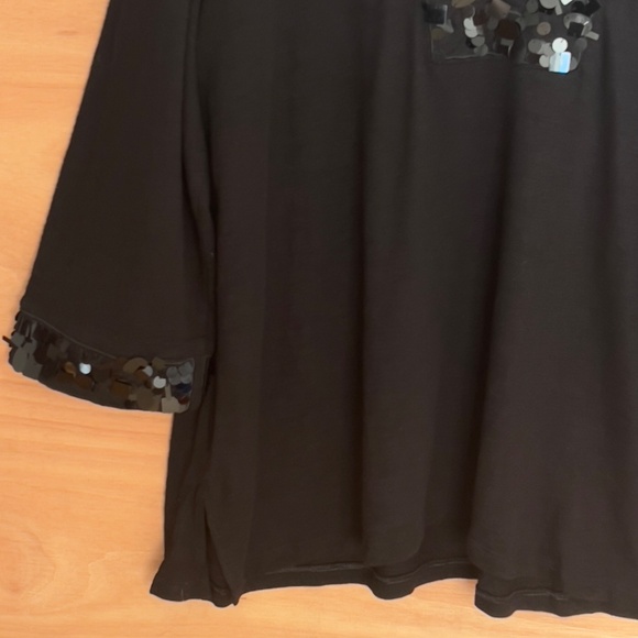 NWT CHICOS black macro sequin v-neck tunic top size 4 XXL holiday lightweight - Picture 2 of 7